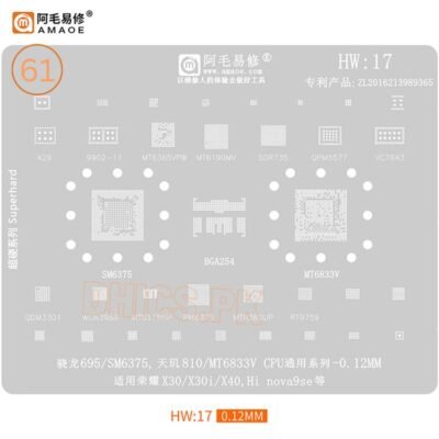 AMAOE Stencil HW17 For SM6375, MT6833V, BGA254, Huawei X30/X30i/X40/Nova 9