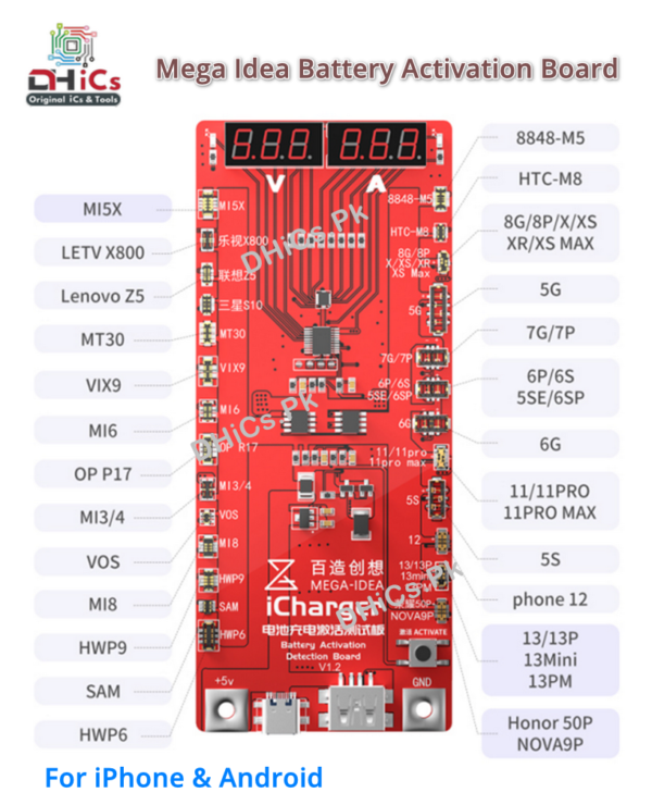 MEGAIDEA Battery Charge Activation Test Board iPhone 5-13 Pro Max Samsung Xiaomi Android Phone