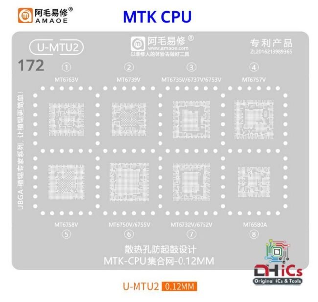 U-MTU2 Stencil For MTK CPU MT6763V, 6739V, 6737V, 6735V, 6753V, 6757V, 6758V, 6750V, 6755V, 6732V, 6752V, 6580A