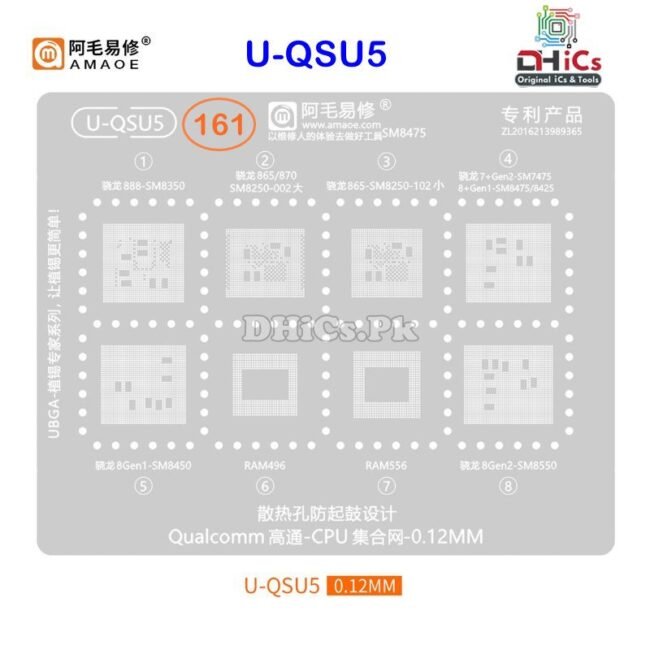 U-QSU5 Stencil For Qualcomm CPU SM8350, 8250 002, 8250 102, SM7475, 8475, 8425, 8450, 8550