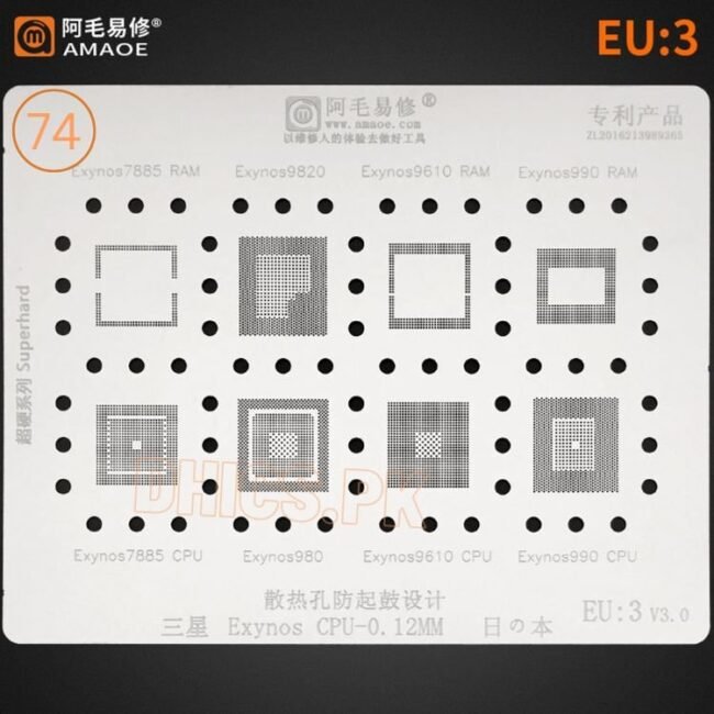 AMAOE Stencil EU3 For Exynos 7885, 9610, 9820, 990, 980 CPU RAM