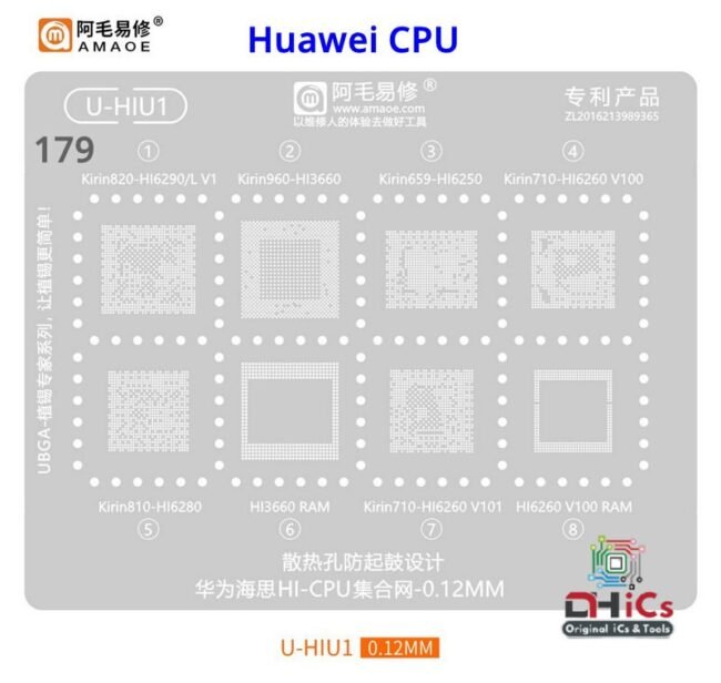 U-HIU1 Stencil For Huawei CPU  HI6290, HI3660, HI6250, HI6260 V100, HI6280, HI3660 RAM, HI6260 V101, HI6260 V100 RAM