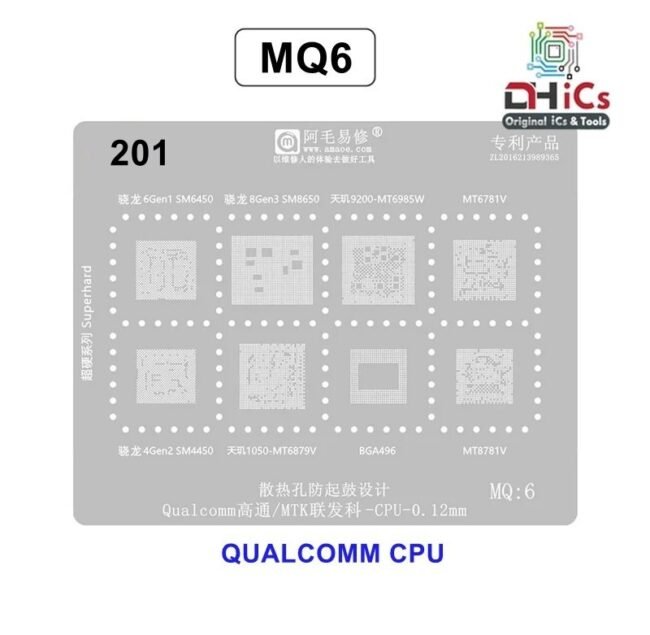 Amaoe MQ6 Stencil For SM6450, SM8650, SM4450, MT6985W, MT6781, MT6879V, MT8781V
