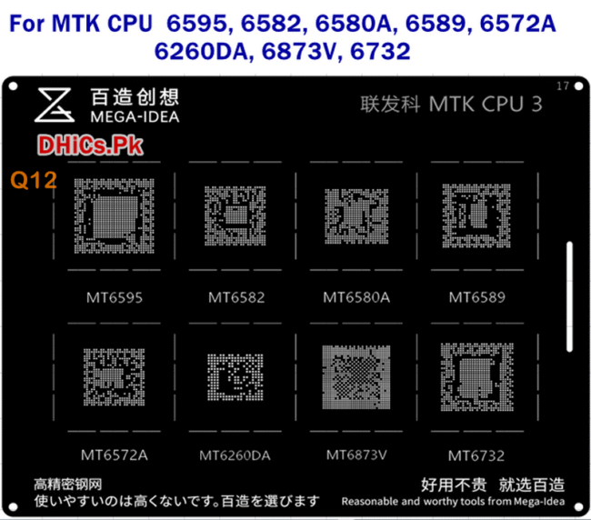 Mega iDea MTK CPU3 Stencil For MT6595, MT6582, MT6580A, MT6589, MT6572A, MT6260DA, MT6873V, MT6732