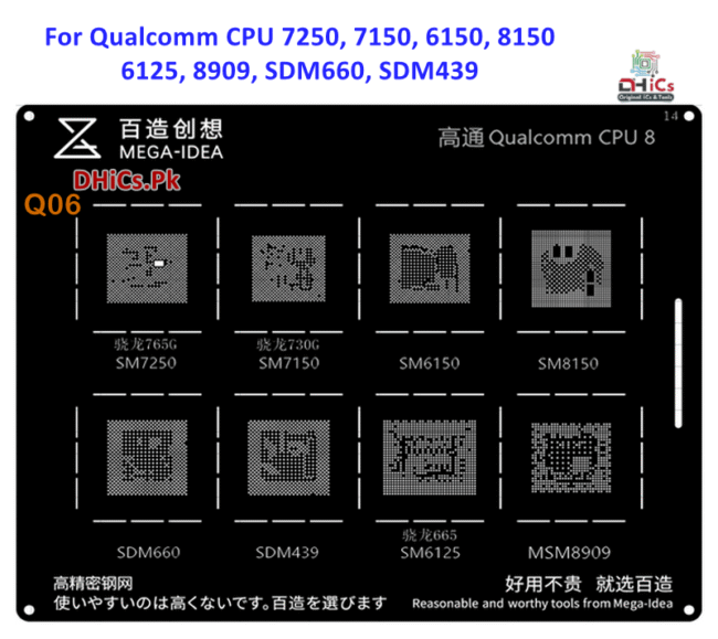 Mega iDea Qualcomm CPU8 Stencil For SM7250, SM7150, SM6150, SM8150, SDM660, SDM439, SM6125, MSM8909