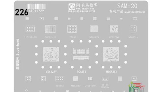 AMAOE Stencil SAM20 For MT6835V CPU,  BGA254, MT6377W, MT6631N, MT6197W, MT6375P
