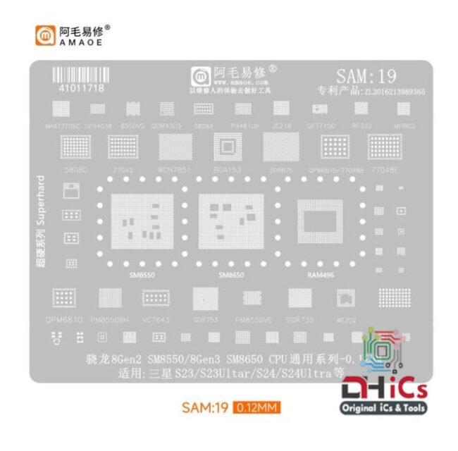 AMAOE SAM19 Stencil For QUALCOMM CPU SM8550, SM8650 Samsung S23 S24 Ultra