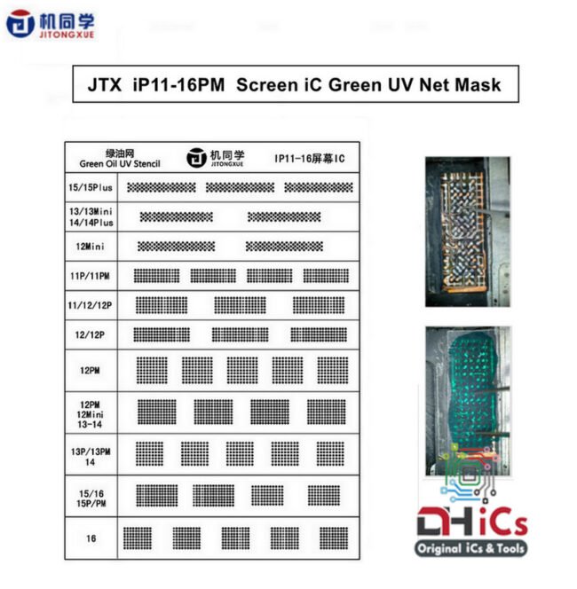 JTX Solder Mask Green UV Stencil For iPhone 11-16PM Screen IC