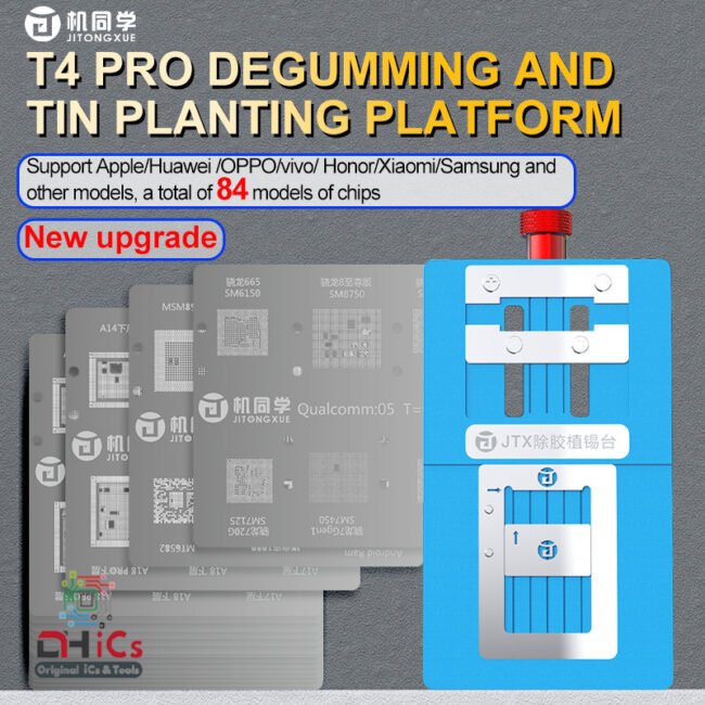 JTX T4 Pro Universal CPU Glue Removal Reballing Platform Support IP/Android CPU EMMC RAM 84 Chips Template with 14 Stencils