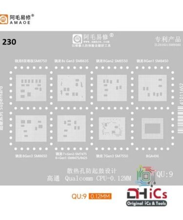 AMAOE QU9 Stencil For Qualcomm CPU SM8750, SM8635, SM8550, SM8450, SM8650, SM7475, SM8475, SM8425, SM7550